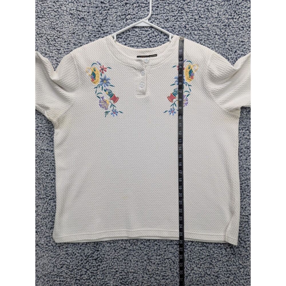 VTG Waffle Knit Floral Embroidered Top Size XL Cottage Granny Garden White - Picture 11 of 12